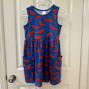 Hanna Andersson Blue Watermelon Print Sleeveless Pocket Dress Girls SZ 140 US 10